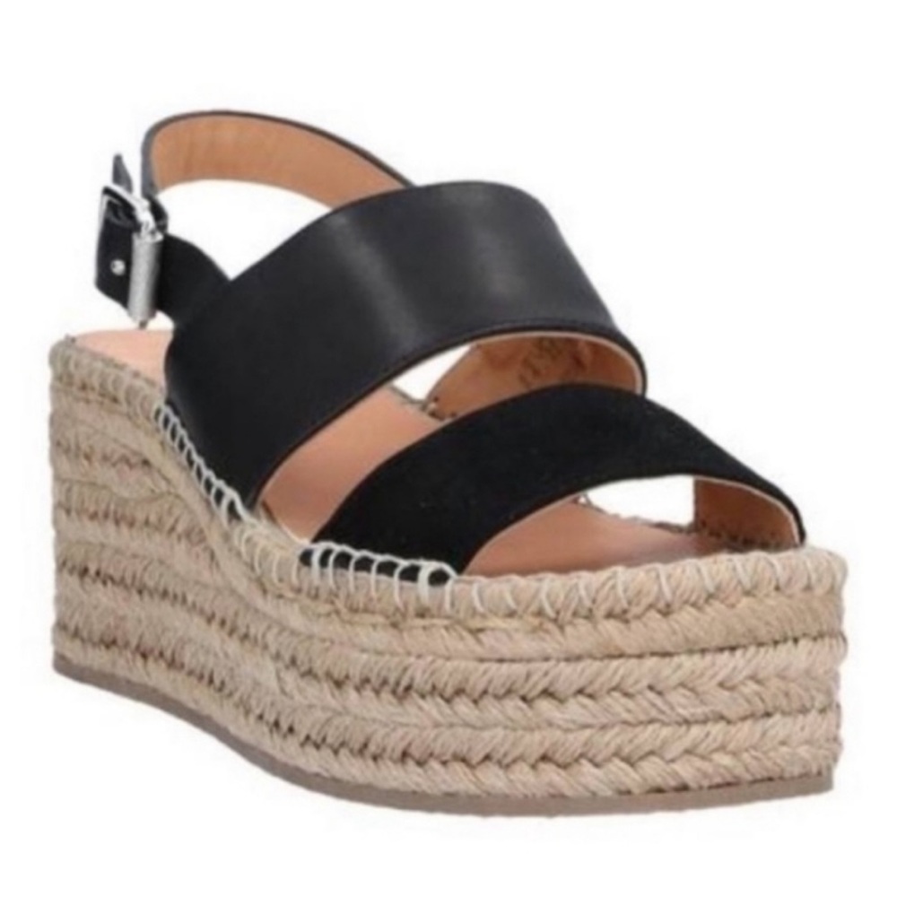 Rag & Bone Edie Wedge platform espadrille sandals black tan 7